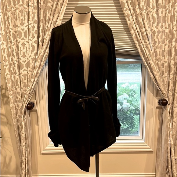 TWG cashmere S Black Open Front Cardigan with Belt - Picture 1 of 2
